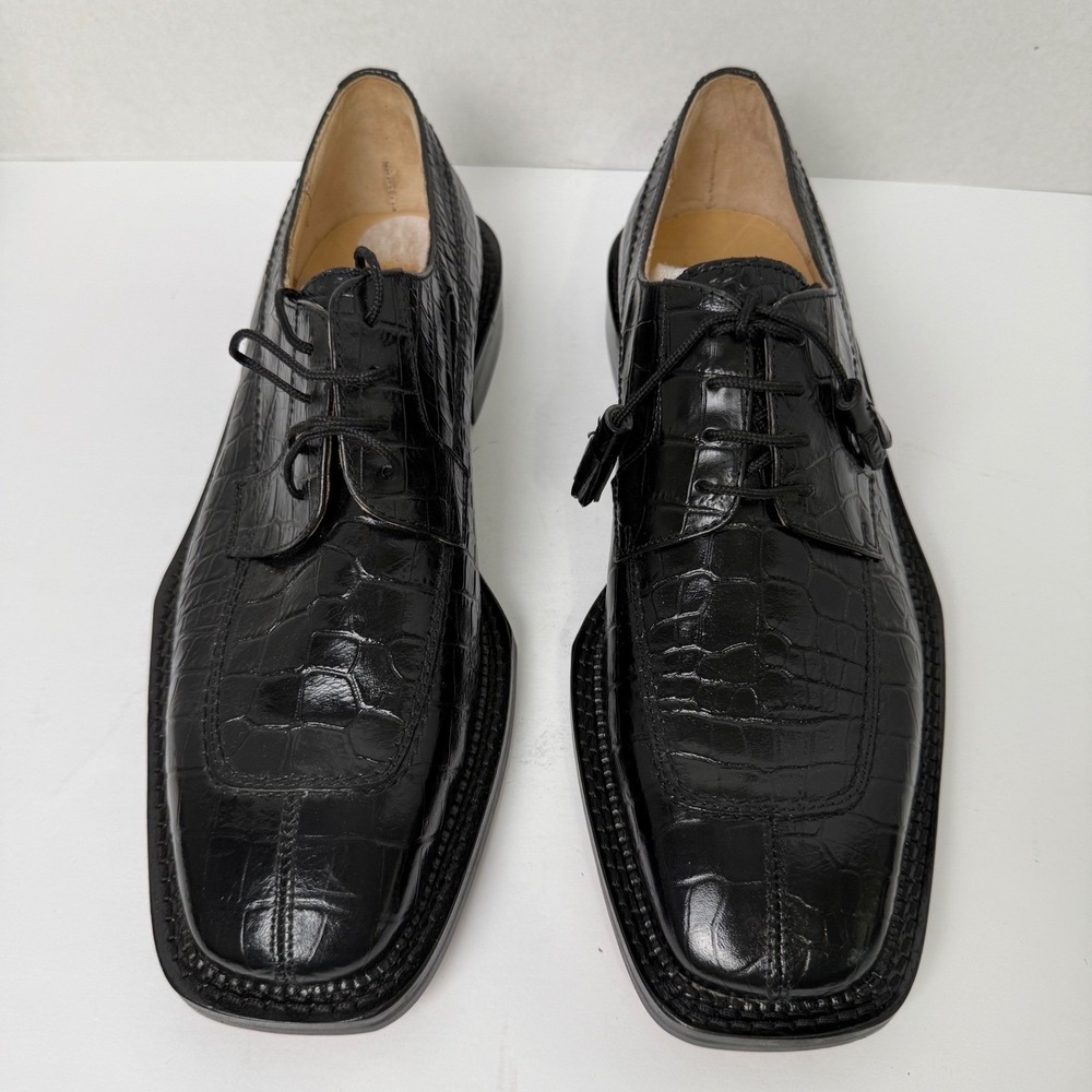Vintage Florsheim Barletta Savanna Croc Black Leather Shoes Mens 10.5 Deadstock - Picture 10 of 15